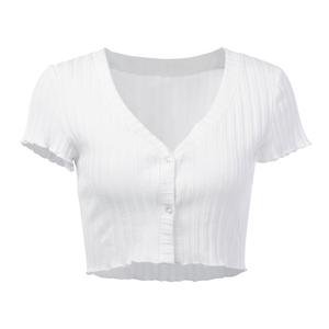 deep v two buttons pure white crop top – Lupsona