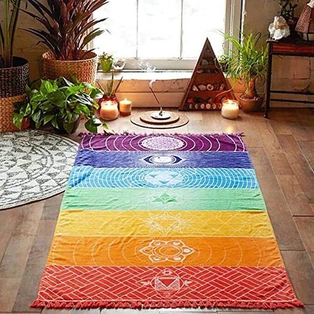 Amazon.com: OYEFLY Rainbow Chakra Yoga Mat Sunscreen Shawl Hippy Boho Gypsy: Sports & Outdoors