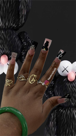 Nude And Black Kaws Duck Nails