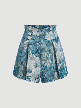 shein blue floral shorts