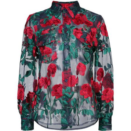 Adam Selman sheer rose embroidered blouse
