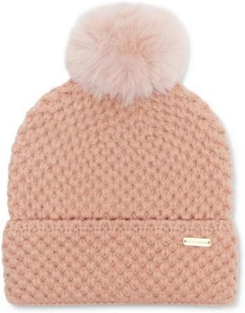 STEVE MADDEN Women's Waffle Knit Beanie with POM, Blush at Amazon Women’s Clothing store