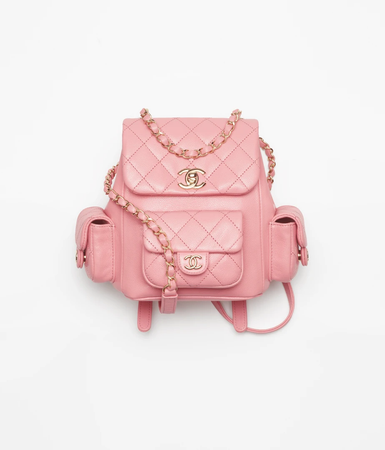 CHANEL SMALL BACKPACK Grained Shiny Calfskin & Gold-Tone Metal Coral Pink