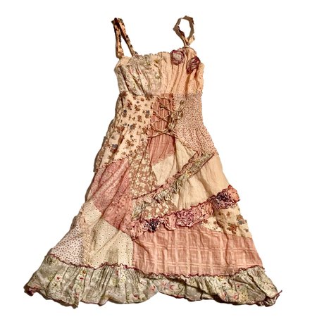prairie fairy patchwork embellished with beads, pearls, roses dress