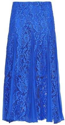 Pleated Chiffon And Corded Lace Midi Skirt
