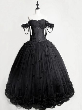 Sorrow's Bloom | Gothic Off The Shoulder Corset Ball Gown