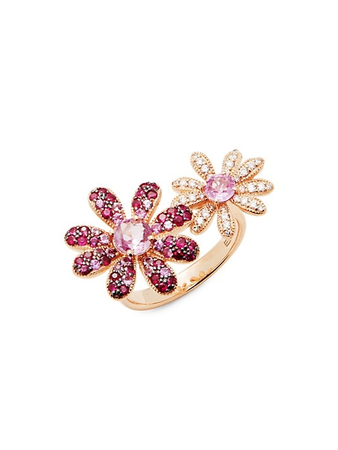 Effy ​14K Rose Gold, Pink Sapphire, Diamond & Ruby Flower Ring