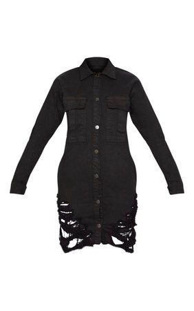 Black Super Distressed Denim Shirt Dress | PrettyLittleThing USA