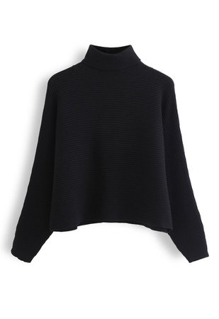 Basic Rib Knit Cowl Neck Crop Sweater in Black - Retro, Indie and Unique Fashion