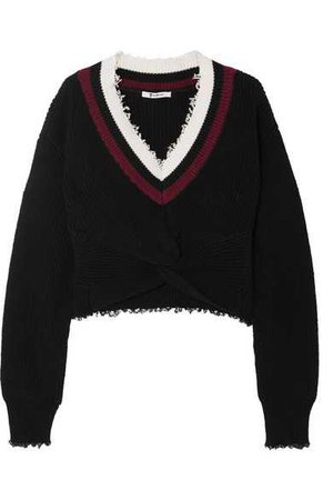 T by Alexander Wang | Cropped frayed cotton-blend sweater | NET-A-PORTER.COM