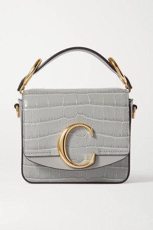 Gray Chloé C mini smooth and croc-effect leather tote | Chloé | NET-A-PORTER