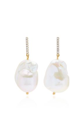 14k Yellow Gold Diamond, Pearl Earrings By Mateo | Moda Operandi