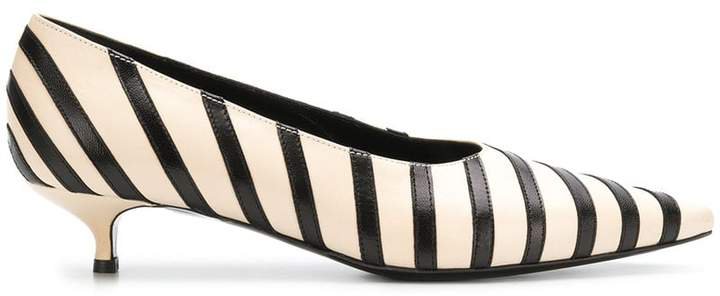 striped pointed kitten heels