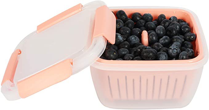 Amazon.com: Shopwithgreen - Caja de almacenamiento de bayas para conservar alimentos frescos, con tapas a prueba de fugas, transparente, 50 onzas, color rosa: Kitchen & Dining