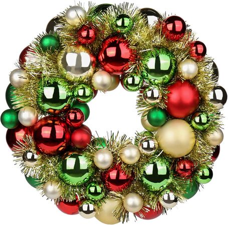 Amazon.com: Christmas Ball Wreath 13" Xmas Wreaths Ornaments Glitter Thicken Shatterproof Garland Decoration for Door Wall Mantel Holiday Party Decor, Champagne Gold & Red & Green : Home & Kitchen