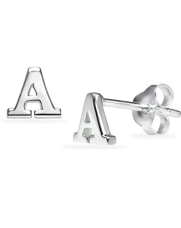 letter a alphabet silver earrings Amazon