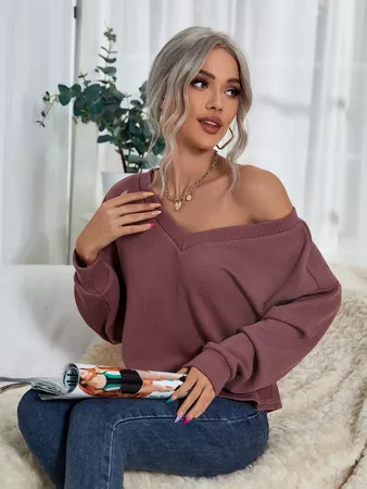 Drop Shoulder Rib Knit Sweater | SHEIN USA