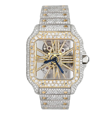 Cartier Santos De Cartier Skeleton Custom Diamond Two Tone Yellow Watch $60,000