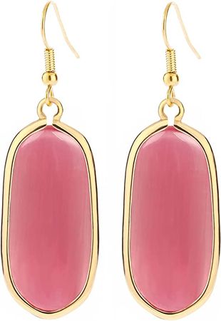Amazon.com: BaubleStar Natural Crystal Healing Stone Drop Earrings Pink Opal Gemstone Quartz Oval Dangle Gold Fashion Jewelry for Women Girls: Clothing, Shoes & Jewelry