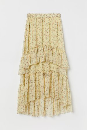 Patterned Tiered Skirt - Light yellow/floral - Ladies | H&M US