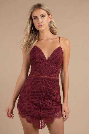 In Hindsight Wine Lace Bodycon Dress - $43 | Tobi US