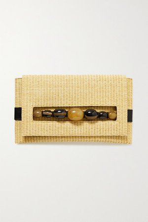 Serena Uziyel - Sotiria Embellished Faux Leather-trimmed Raffia Clutch - Beige