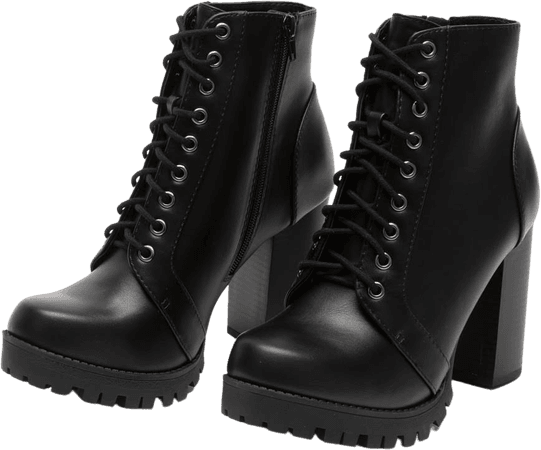 Black chunky lace up ankle boots