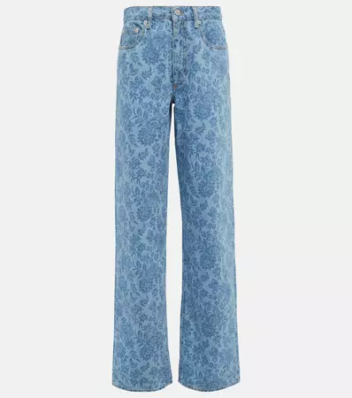 Floral Printed Wide Leg Jeans in Blue - Alessandra Rich | Mytheresa