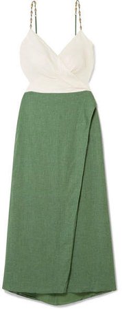 Connie Embellished Wrap-effect Linen-blend Midi Dress - Green