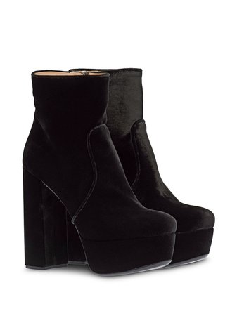 Black Miu Miu velvet block heel platform boots - Farfetch