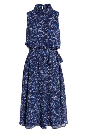 Harper Rose Floral Print Tie Waist Chiffon Midi Dress | Nordstrom