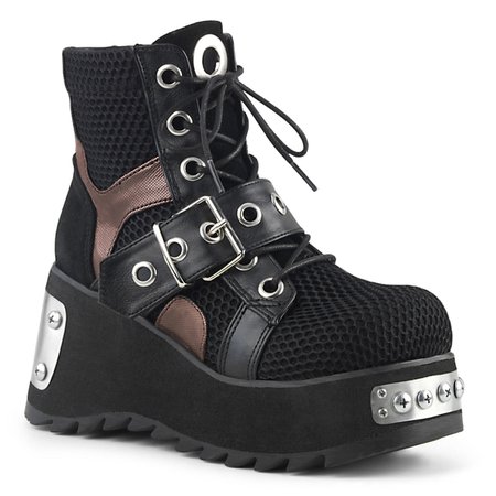 Demonia Scene-53 Ankle Boots - Black Vegan Leather-Fishnet Fabric – Demonia Cult