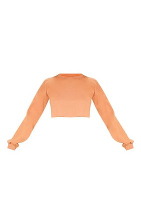 Beau Deep Peach Cut Off Crop Longsleeve Sweater | PrettyLittleThing