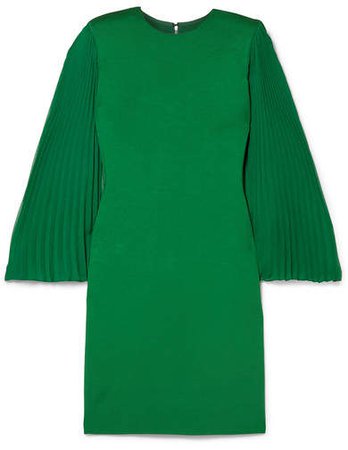 Alice Olivia - Zaya Plissé-georgette And Jersey Mini Dress - Forest green