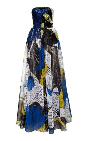 Elie Saab Yarn-Embroidered Strapless Maxi Dress