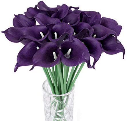 Amazon.com: Houda Calla Lily Bridal Wedding Artificial Fake Flowers Party Decor Bouquet PU Real Touch Flower 10PCS (Dark Purple 10pcs): Home & Kitchen