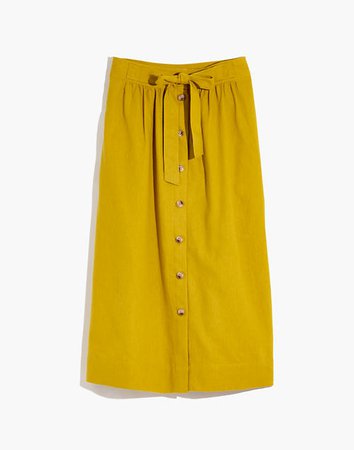 Tie Palisade Button-Front Midi Skirt Yellow