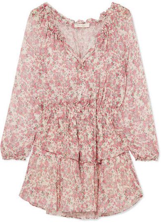 Tiered Floral-print Silk-georgette Mini Dress - Pink