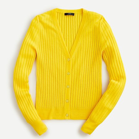 J.Crew: Ribbed V-neck Cardigan Sweater In Re-Imagined Wool For Women yellow