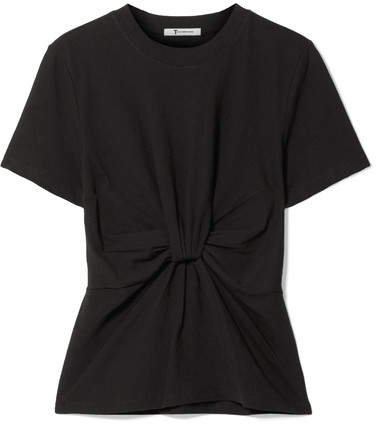 Twist-front Cotton-jersey T-shirt - Black