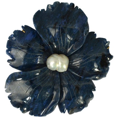 Andrew Clunn Carved Lapis Lazuli Flower Brooch