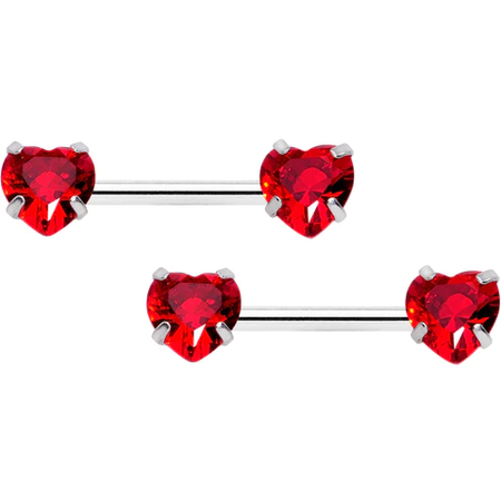 red heart gem silver nipple ring
