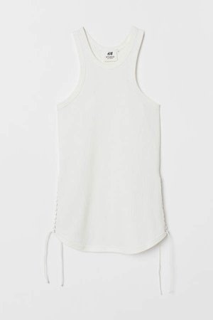 Ribbed Tank Top with Lace - White