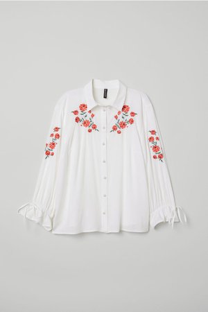 Embroidered Blouse - White/flowers - Ladies | H&M US