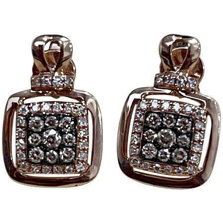Designer Effy's 0.36 Carat Expresso Diamond Square Stud Earrings 14 Karat Gold For Sale at 1stDibs