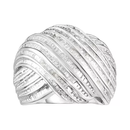 Sterling Silver 1 Carat T.W. Diamond Baguette Dome Ring