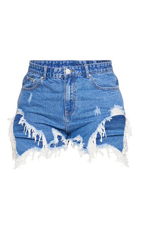 Plus Light Blue Wash Thigh Rip Denim Shorts | PrettyLittleThing USA