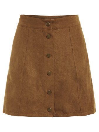 Faux Suede Buttoned Front Skirt - Khaki