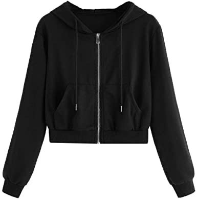 black crop top zip up hoodie