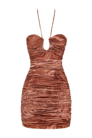 Clothing : Bodycon Dresses : 'Letitia' Cocoa Swirl Cutout Halter Mini Dress